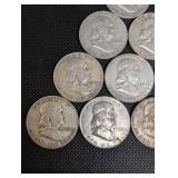 Lot Of 10 Franklin Half Dollars 90% Silver