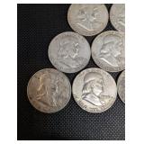 Lot Of 10 Franklin Half Dollars 90% Silver
