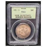1951-S Lincoln Cent PCGS MS64 Franklin Half Dollar 90% Silver