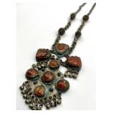 Bohemian Necklace with Red Cabochons & Turquoise Accents