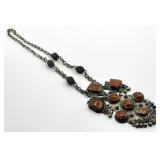 Bohemian Necklace with Red Cabochons & Turquoise Accents