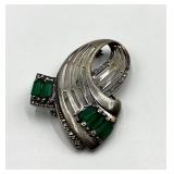Sterling Silver Brooch - Green Rectangular Stones