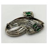 Sterling Silver Brooch - Green Rectangular Stones