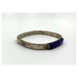 Sterling Silver 925 Hinged Bracelet with Lapis Lazuli Inlay
