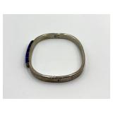 Sterling Silver 925 Hinged Bracelet with Lapis Lazuli Inlay