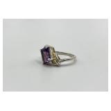 Sterling Silver 925 Purple Gem Ring - Size 7.5