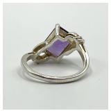Sterling Silver 925 Purple Gem Ring - Size 7.5