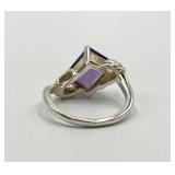 Sterling Silver 925 Purple Gem Ring - Size 7.5
