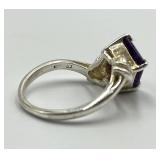 Sterling Silver 925 Purple Gem Ring - Size 7.5