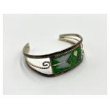 Alpaca Silver Cuff Bracelet - Green Enamel Inlay