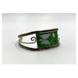Alpaca Silver Cuff Bracelet - Green Enamel Inlay