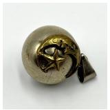 Moon & Star Ball Pendant - Silver Sphere With Gold Crescent & Star