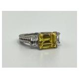 Judith Ripka 925 Sterling Silver Emerald-Cut CZ Ring - Size 8