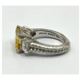 Judith Ripka 925 Sterling Silver Emerald-Cut CZ Ring - Size 8