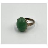 Sterling Silver Green Cabochon Ring - Size 5.5