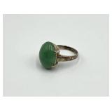 Sterling Silver Green Cabochon Ring - Size 5.5