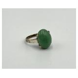 Sterling Silver Green Cabochon Ring - Size 5.5
