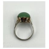 Sterling Silver Green Cabochon Ring - Size 5.5