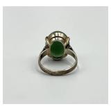 Sterling Silver Green Cabochon Ring - Size 5.5