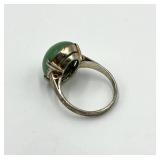 Sterling Silver Green Cabochon Ring - Size 5.5