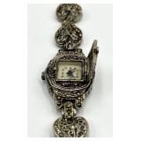 Hidden-Face Locket Watch with Filigree Bracelet