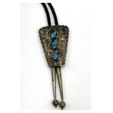 Native American Sterling Bolo Tie with Turquoise Inlay