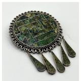 925 Taco Brooch/Pendant With Turquoise Mosaic Inlay