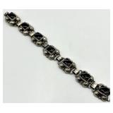 Mexican 925 Sterling Silver Black Onyx Square-Link Bracelet