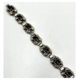 Mexican 925 Sterling Silver Black Onyx Square-Link Bracelet