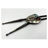 Navajo Sterling Silver Bolo Necklace - Turquoise & Coral Inlay