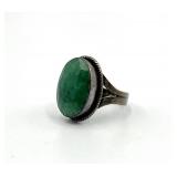 Sterling Silver Jade Ring - Green Jade Cabochon, Size 8