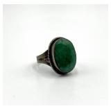 Sterling Silver Jade Ring - Green Jade Cabochon, Size 8