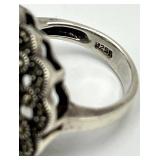 925 Sterling Silver Citrine Marcasite Cocktail Ring - Size 7