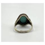 Chinese Export Sterling Filigree Turquoise Ring - Adjustable, Cabochon