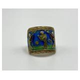 Chinese Export Gilt Silver Enamel Adjustable Ring