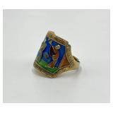 Chinese Export Gilt Silver Enamel Adjustable Ring