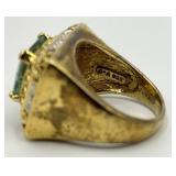 Emerald-Cut Aquamarine Ring, Size 9, 925 Stamp in Gold-Tone Setting