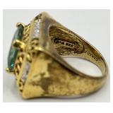 Emerald-Cut Aquamarine Ring, Size 9, 925 Stamp in Gold-Tone Setting