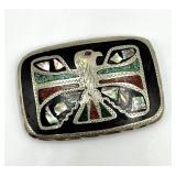 Zuni Thunderbird Belt Buckle - Sterling Silver Inlay