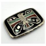 Zuni Thunderbird Belt Buckle - Sterling Silver Inlay