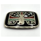 Zuni Thunderbird Belt Buckle - Sterling Silver Inlay