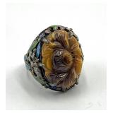 Chinese Export Sterling Amber Ring