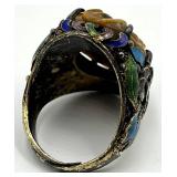Chinese Export Sterling Amber Ring