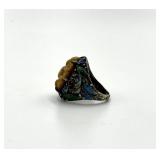 Chinese Export Sterling Amber Ring