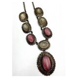 Art Nouveau Pink Cabochon Necklace