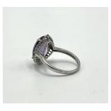 Sterling Silver Oval Amethyst Ring - Halo Setting