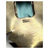 Sterling Silver Brooch Pin with Emerald-Cut Blue-Green Gem