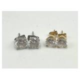 Cubic Zirconia Stud Earrings 925 Silver & 14K Gold - 6.3mm