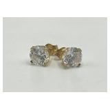 Cubic Zirconia Stud Earrings 925 Silver & 14K Gold - 6.3mm