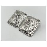 Silver Clip-On Earrings - Ornate Rectangular Filigree